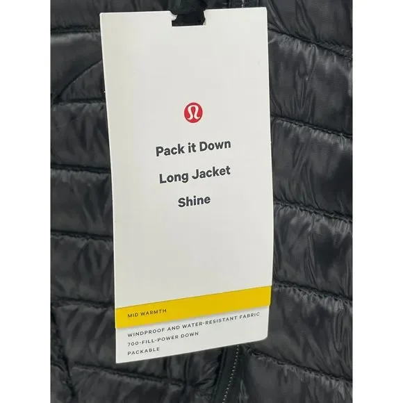 Lululemon Pack It Down Shine Jacket Long Women’s Size 2 Black Hooded New Winter - Picture 10 of 12
